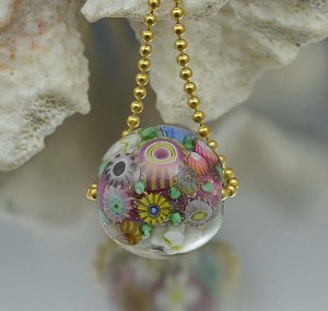 Pink Peony Reef - encased murrini bead necklace