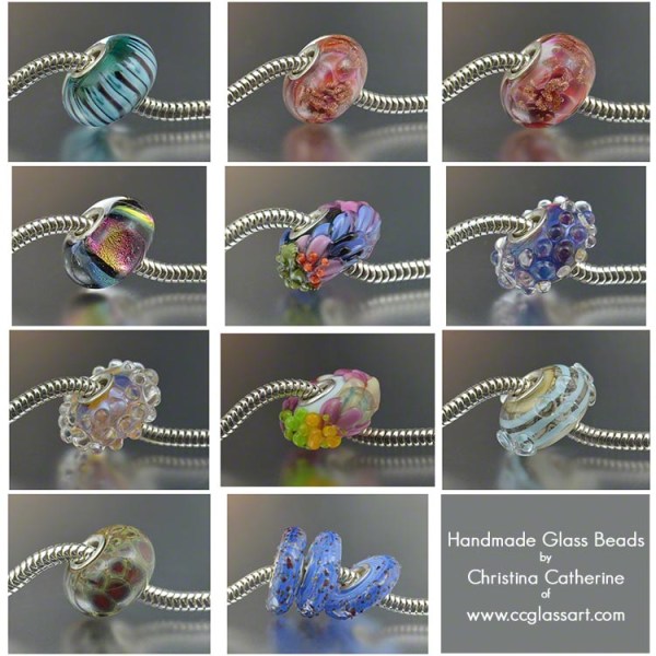 handmade lampwork beads, euro charm beads, glass charm beads, handmade charm beads, trollbeads, elfbeads, pandora beads, chamilia beads, biagi beads, big hold beads, encased beads, silver glass beads, colorful glass beads, artisan beads, organic beads