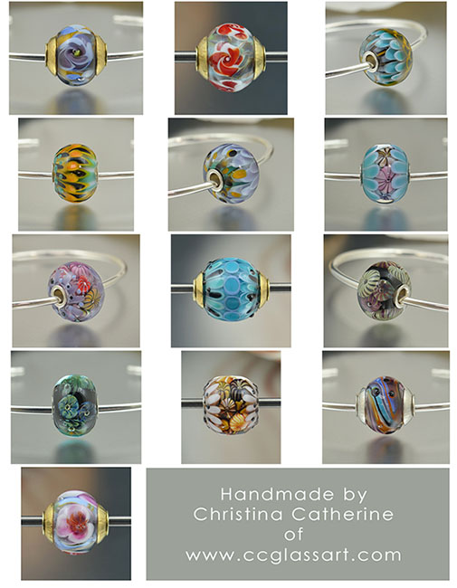 handmade lampwork glass charm beads, european charm beads, charm bracelet beads, encased murrini beads, handmade italian glass beads, murano beads