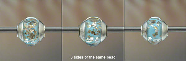 encased silver glitter charm bead, big hole bead