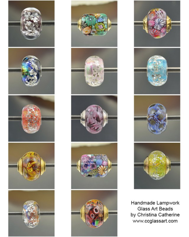 a collage of lampwork handmade artisan glass beads