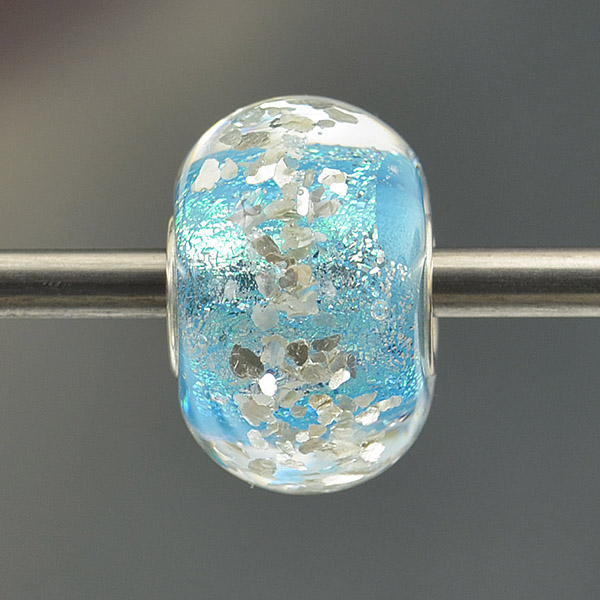 big hole lampwork blue glitter bead