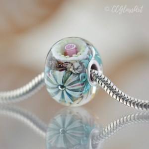 Handmade murrini encased glass bead with big hole sterling silver core