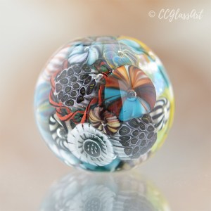 Handmade Marble Paperweight Style Encased Murrini Glass Art Bead
