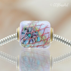 Handmade Embedded Copper Mesh Barrel Shaped Big Hole Lampwork Glass Art Bead