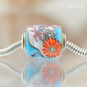 Handmade Embedded Copper Mesh Barrel Shaped Big Hole Lampwork Glass Art Bead