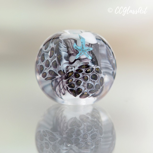Encased murrini round bead with starfish