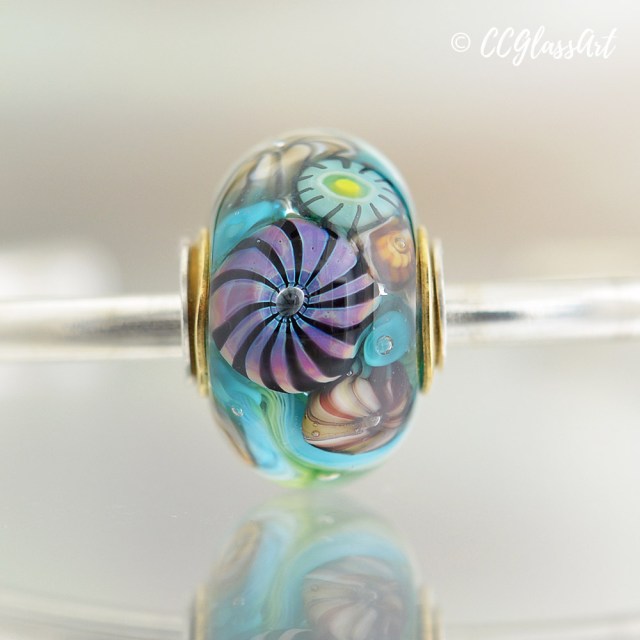 Reef Series big hole charm bracelet bead with encased murrini