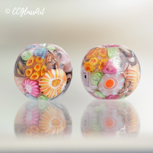 Easter Reef - set of 2 encased round murrini beads